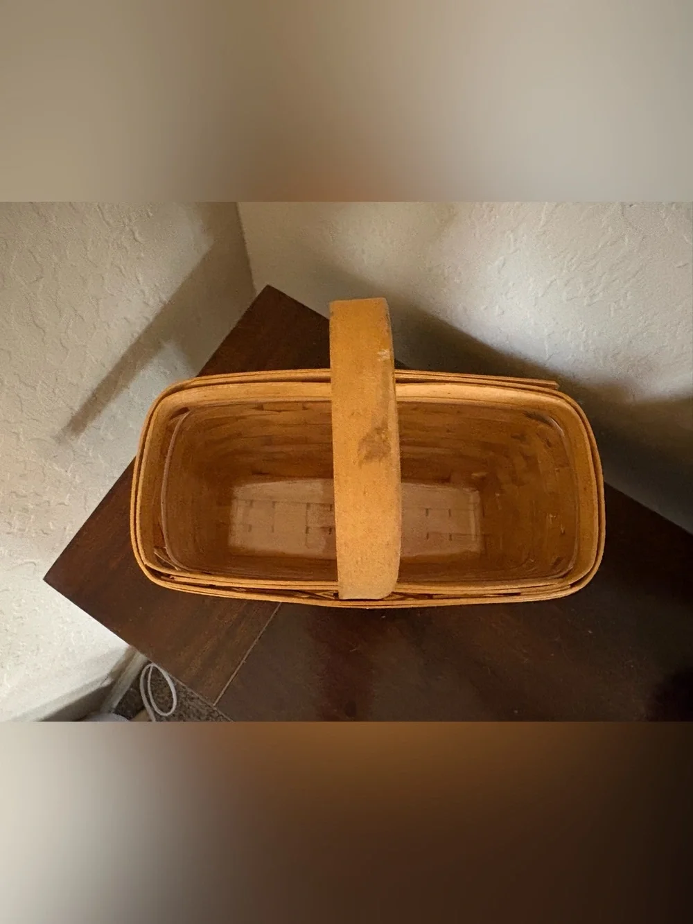 Longaberger woven wood basket in light tan